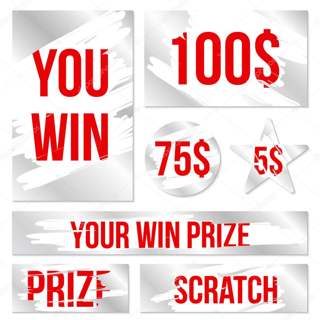 Creative vector illustration of lottery scratch and win game card isolated on background. Coupon luck or lose chance. Art design ripped effect marks. Abstract concept graphic element.