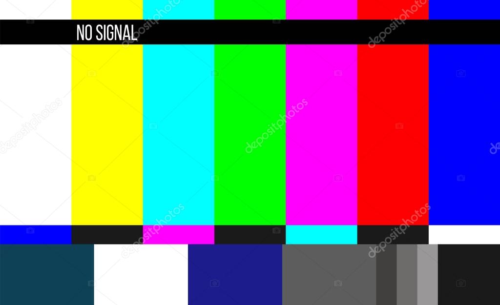 Creative vector illustration of no signal TV test pattern background. Television screen error. SMPTE color bars technical problems. Art design. Abstract concept graphic element.