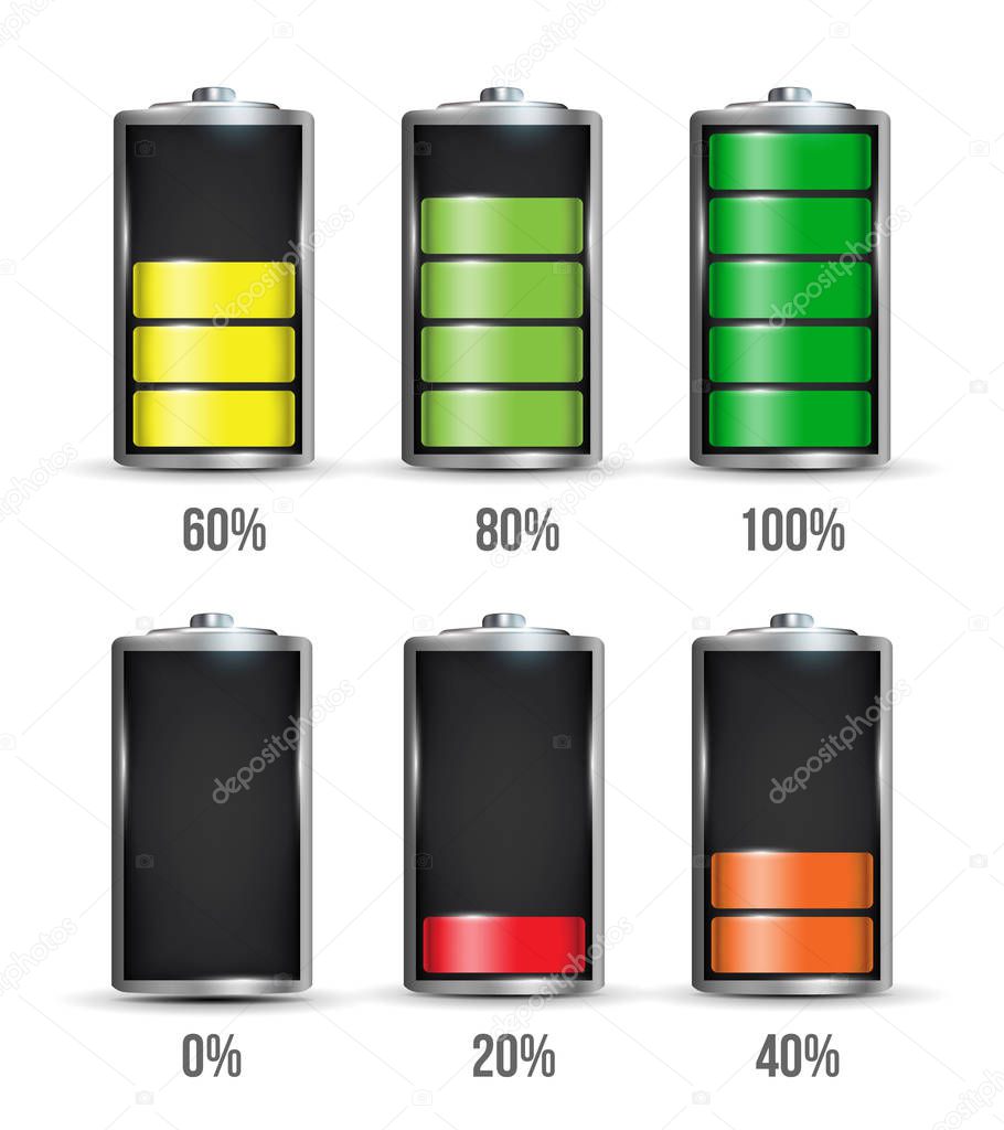 Creative vector illustration of 3d different charging status battery load isolated on transparent background. Discharged power sources. Art design. Abstract concept graphic element for displays, icons