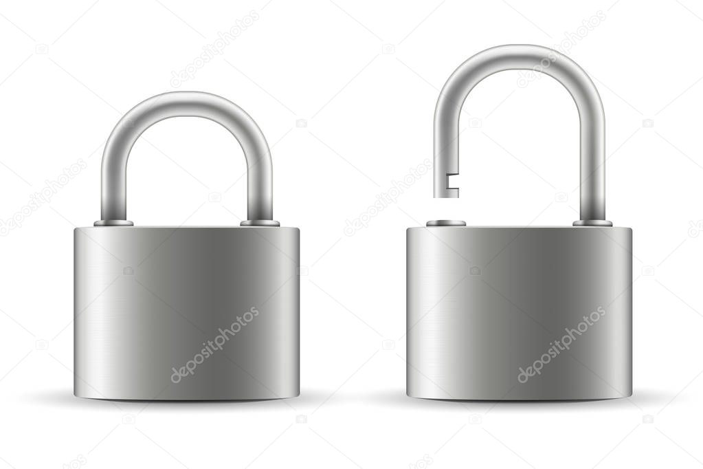 Creative vector illustration of realistic closed padlock for protection privacy isolated on transparent background. Art design metal steel lock. Closed and open. Abstract concept graphic element.