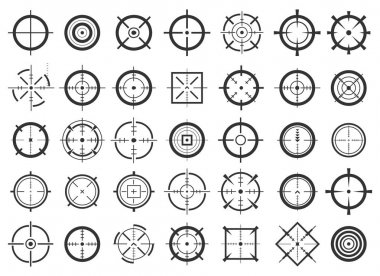 Creative vector illustration of crosshairs icon set isolated on transparent background. Art design. Target aim and aiming to bullseye signs symbol. Abstract concept graphic games shooters element clipart