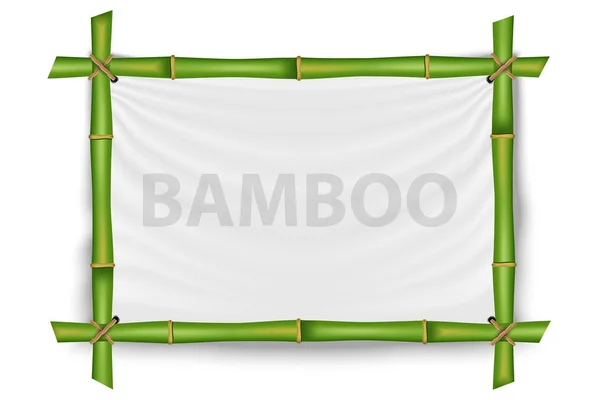 Ilustración vectorial creativa del marco de tallos de bambú aislado en el fondo. Plantilla de maqueta en blanco de diseño de arte. Cuerda, papel, tela de seda. Concepto abstracto letrero tropical. Lugar vacío para tu texto — Archivo Imágenes Vectoriales