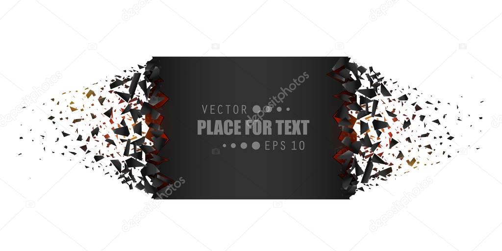 Creative vector illustration of blank banner with explosion, debris isolated on transparent background. Art design. Cracked shape shatters into pieces. Abstract concept graphic geometric element