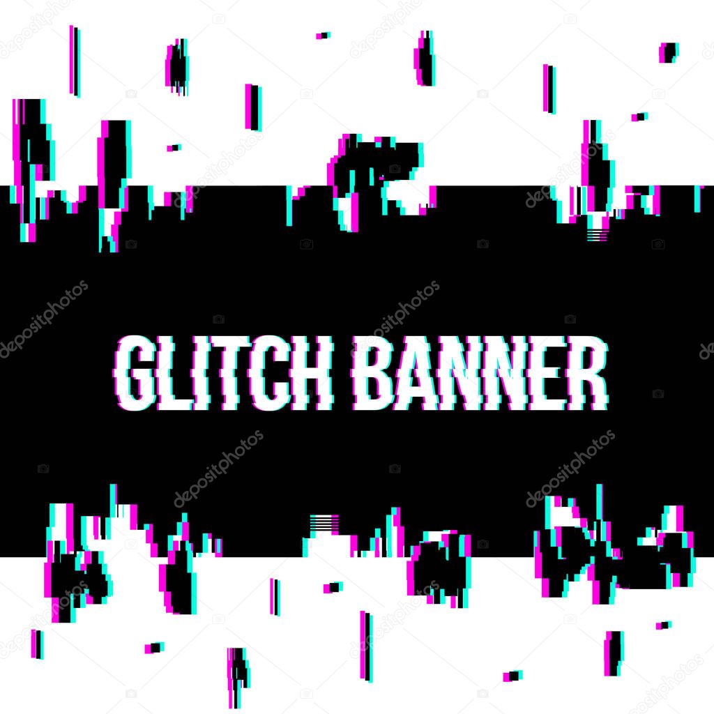 Creative vector illustration of glitch style distorted banner isolated on transparent background. For art template design, list, page, blank, mockup, booklet, print, book, card, ad, sheet a4.