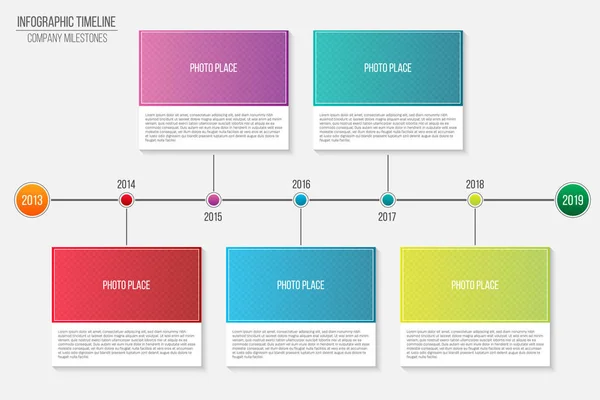 Ilustración vectorial creativa de infografía empresa hitos plantilla de línea de tiempo aislado sobre fondo transparente. Marcadores de posición de fotos. Diseño de arte. Diagrama de proceso de concepto abstracto, elemento gráfico — Archivo Imágenes Vectoriales