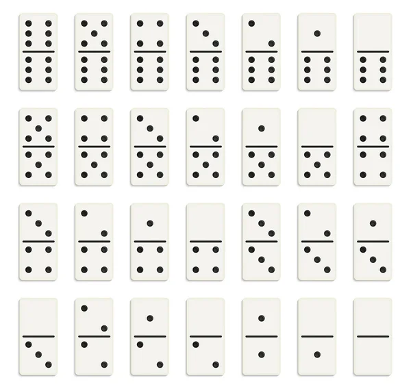 Ilustrație vectorială creativă a setului complet de domino realist izolat pe fundal transparent. Dominoes oase design de artă. Concept abstract 28 de piese pentru elementul grafic de joc — Vector de stoc