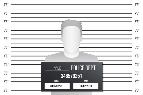Creatieve vectorillustratie van politie lineup, mugshot sjabloon met een tabel geïsoleerd op transparante achtergrond. Art design silhouet van anoniem. Abstract begrip grafisch element — Stockvector