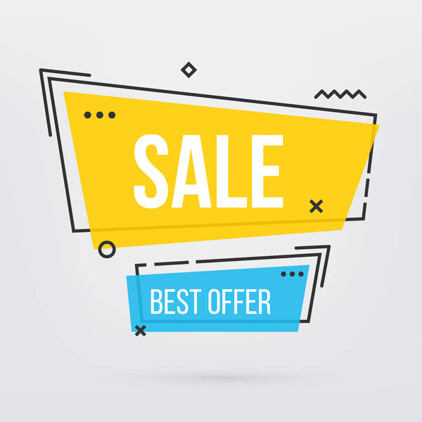 Творческая векторная иллюстрация современного модного баннера распродажи сезона предлагает ярлык изолированный на прозрачном фоне. Шаблон магазина художественного дизайна. Абстрактная концепция графический элемент геометрического стиля Мемфиса
