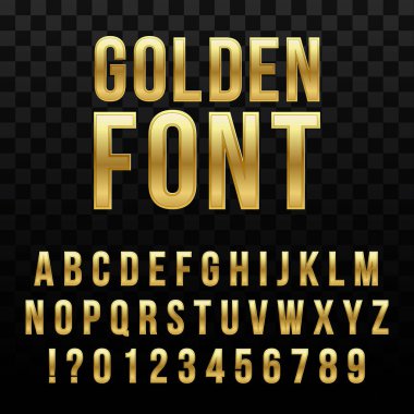 Altın parlak yazı tipi, altın alfabesi, metal yazı üzerinde şeffaf arka plan izole yaratıcı vektör Illustration. Sanat Tasarım lüks metalik tipografik abc. Soyut kavram grafik öğesi.