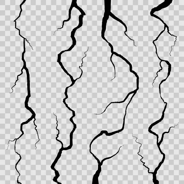 Creative vector illustration of realistic wall cracks set isolated on transparent background. Art design fracture rift on surface ground. Abstract concept graphic cleft broken collapse element. — Stock Vector