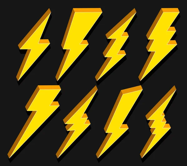 Kreatív vektoros illusztráció és Mennydörgés bolt világítás flash ikon készlet elszigetelt a átlátszó háttér. Art design elektromos thunderbolt. Elvont fogalom veszélyes embléma ikon elem. — Stock Vector