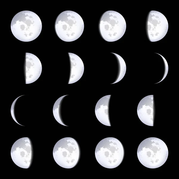 Illustration vectorielle créative de schémas réalistes de phases de lune isolés sur fond transparent. Art design lunaire calendrier. Différents stades d'activité au clair de lune. Concept abstrait élément graphique . — Image vectorielle