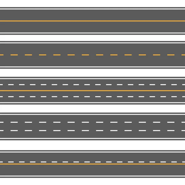 Creative vector illustration of horizontal straight seamless roads isolated on transparent background. Art design modern asphalt repetitive highways. Road asphalt highway street seamless element. — Stock Vector