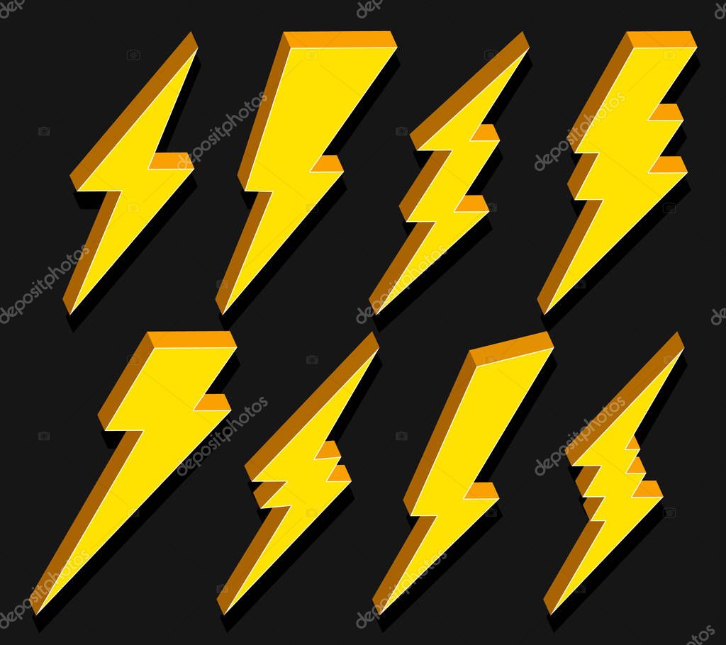 Creative vector illustration of thunder and bolt lighting flash icon set isolated on transparent background. Art design electric thunderbolt. Abstract concept graphic dangerous symbol icon element