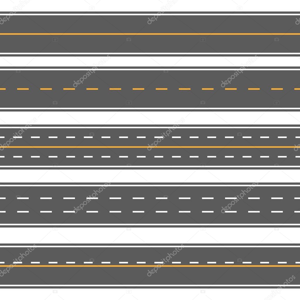 Creative vector illustration of horizontal straight seamless roads isolated on transparent background. Art design modern asphalt repetitive highways. Road asphalt highway street seamless element.