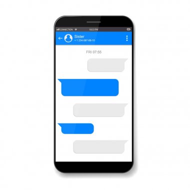 Messenger penceresini yaratıcı vektör Illustration. Sosyal ağ sanat tasarım konuşuyor. Hareket eden telefon canlı sohbet kutuları. Smartphone online uygulama oluştur diyaloglar mockup. Soyut kavram grafik öğesi.