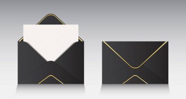 Açık kağıt zarf üzerinde arka izole yaratıcı vektör Illustration. İleti, posta, e-posta ve iş belge için. Sanat tasarım. Soyut kavram grafik öğesi. Gerçekçi mockup.