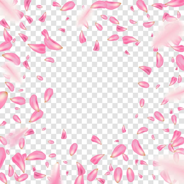 Kreativa vektorillustration av blommor kronblad faller på vektor transparent bakgrund. Rosa, röd ros eller sakura flyger bakgrund för, mor, kvinnodagen. Konstdesign. Abstrakt begrepp grafiskt element. — Stock vektor