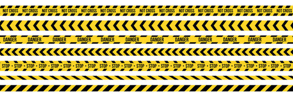 Creative vector illustration of black and yellow police stripe border. Set of danger caution seamless tapes. Art design line of crime places. Abstract concept graphic element. Construction sign.