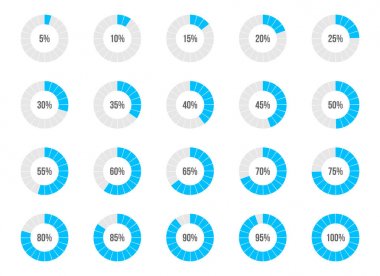 Yuvarlak ilerleme çubuğu vektör Illustration. Daire göstergeleri durumu. Yükleme ve yüzde Icon set arabelleğe alma. Dairesel Aralık sayacı. Sanat tasarım. Soyut kavram grafik öğesi. Doğruluğu arama.