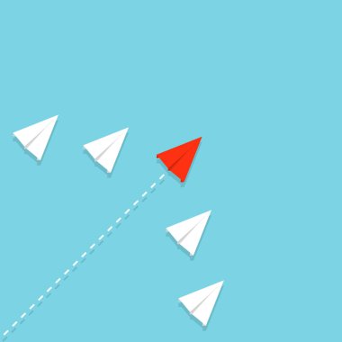 Yaratıcı vektör Illustration kalabalık kağıt uçak. Kavramı liderlik, ekip çalışması ve cesaret. Sanat Tasarım Infographic. Soyut grafik elemanı. El yapımı Havacılık. Olağanüstü yolculuk uçak.