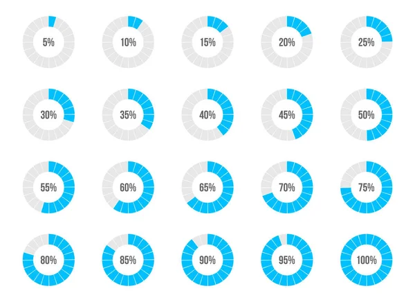 Yuvarlak ilerleme çubuğu vektör Illustration. Daire göstergeleri durumu. Yükleme ve yüzde Icon set arabelleğe alma. Dairesel Aralık sayacı. Sanat tasarım. Soyut kavram grafik öğesi. Doğruluğu arama.