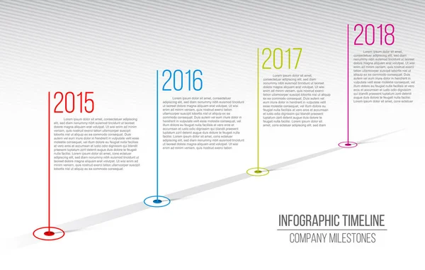 회사 연혁 타임 라인의 크리에이 티브 벡터 일러스트입니다. 포인터와 함께 서식 파일입니다. 곡선도 라인 아트 디자인 정보 자리 표시자와 함께. 추상 개념 그래픽 요소입니다. 역사 차트. — 스톡 벡터