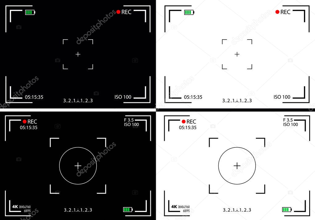 Creative vector illustration of camera viewfinder isolated on background. Art design mirorless, DSLR. Digital focus. Abstract concept graphic element screen photo frame. Exposure settings