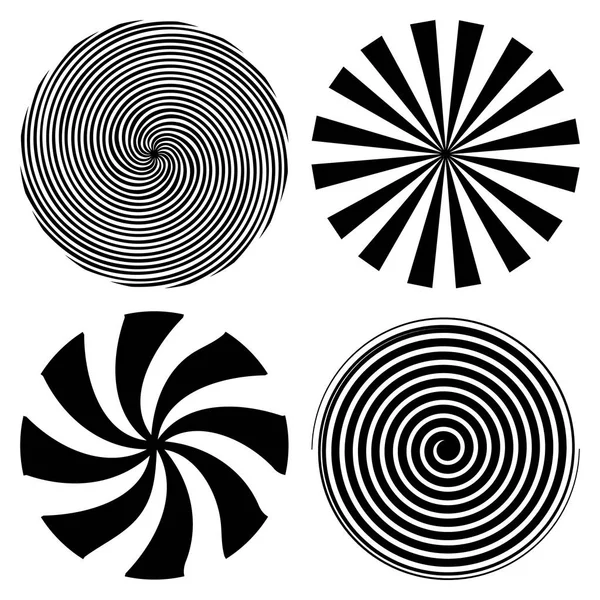 Ilustración vectorial creativa de espiral psicodélica hipnótica. Diseño de arte rayos radiales, giro, torcido, explosión de sol, vórtice. Elemento gráfico conceptual abstracto. Efecto cómico — Vector de stock
