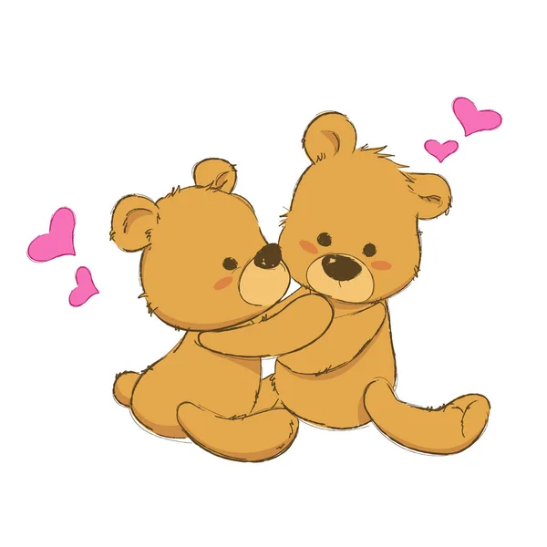 Dois bonito Teddy ursos abraçando —  Vetores de Stock