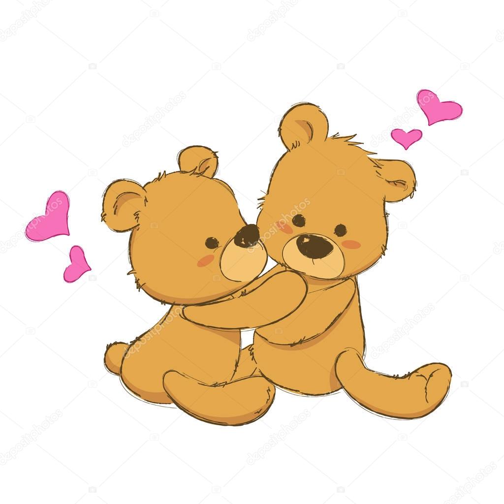 Zwei niedliche Teddy-Bären umarmen — Stockvektor © seesawname #130057102