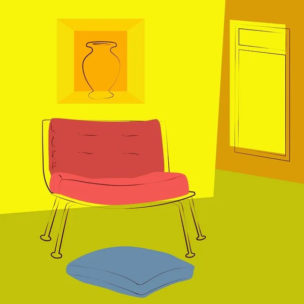 Chambre jaune, chaise rouge salon — Image vectorielle