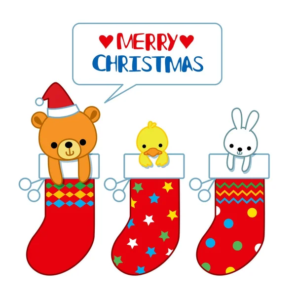 かわいい赤ちゃんクリスマスの少しのクマ、アヒル、ウサギ s 内 — ストックベクタ