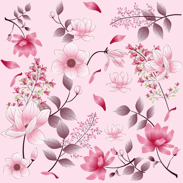 ピンクの背景の美しいヴィンテージ花柄 — ストックベクタ