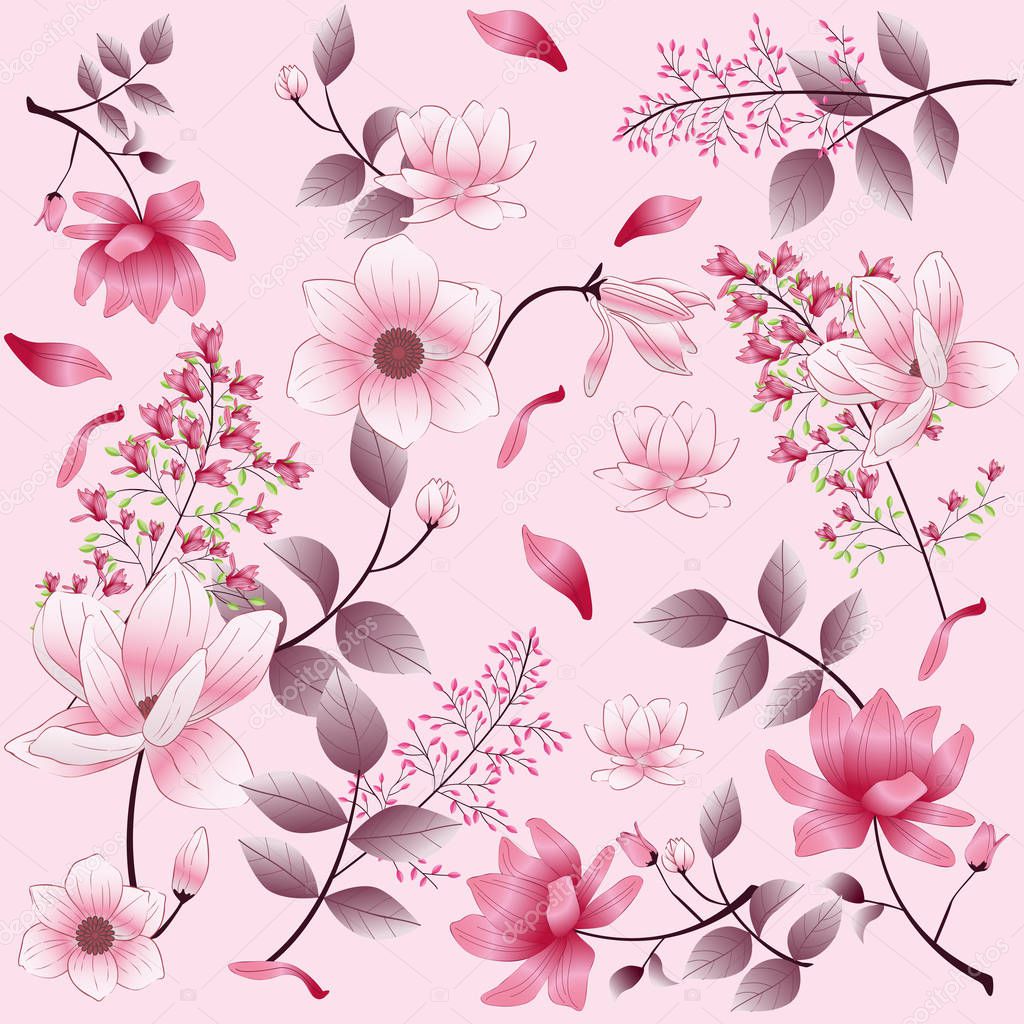 beautiful vintage flower pattern on pink background
