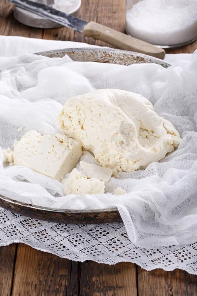 Homemade white brined feta cheese. — Stock Photo, Image