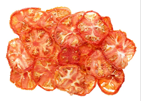 Getrocknete Tomatenchips. knusprige dehydrierte Tomatenscheiben. — Stockfoto
