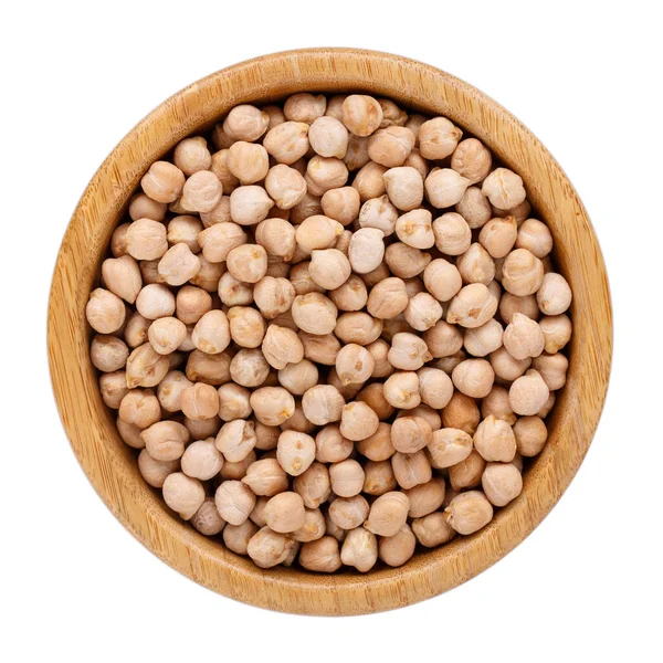 Dried Chickpeas Wooden Bowl Isolated White Top View — Stock Photo, Image