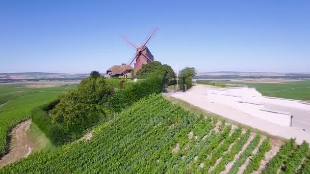 France, Champagne, Aerial view of windmill of Verzenay, 4K, UHD movie (3840X2160) — Stock Video