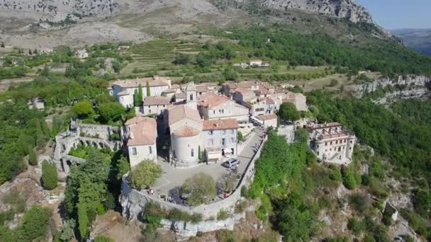 France, Alpes Maritimes, aerial view of Gourdon, — Stock Video
