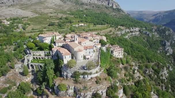 France, Alpes Maritimes, aerial view of Gourdon, — Stock Video