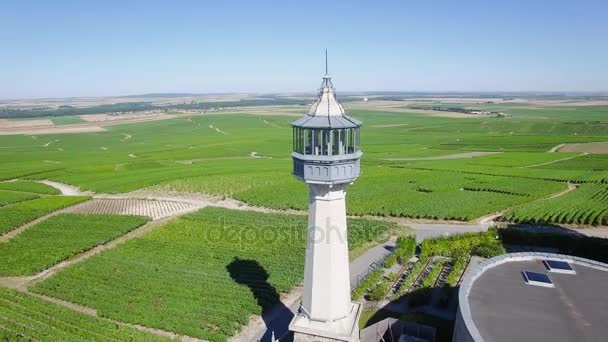 France, Champagne, Aerial view of the lighthouse of Verzenay, — Stock Video