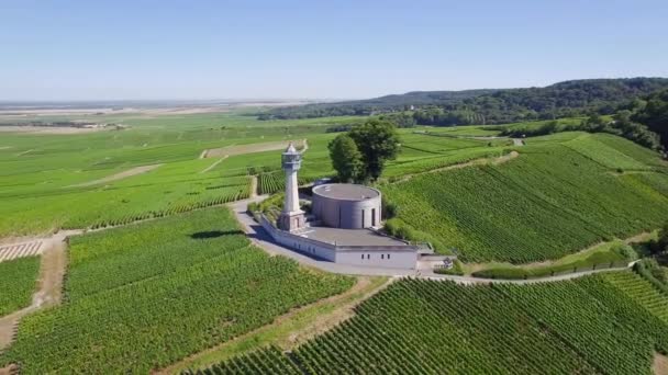 Fransa, şampanya, Verzenay deniz feneri havadan görünümü, — Stok video