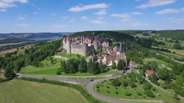 Franciaország, bordó, Cote d'Or, légifelvételek Chateauneuf en-Auxois — Stock videók