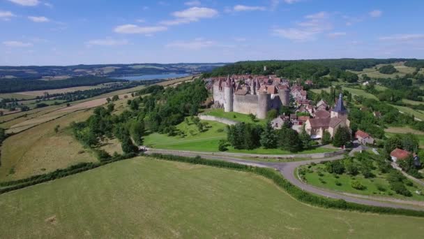 France, Burgundy, Cote d 'Or, Aerial view of Chateauneuf en Auxois — стоковое видео