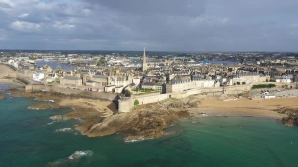 Vista Aérea Hermosa Ciudad Privateers Saint Malo Bretaña Francia — Vídeos de Stock