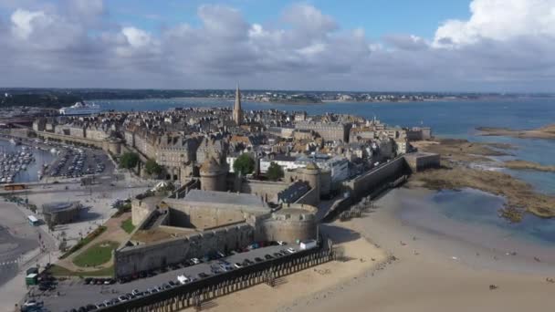 Flygfoto Över Den Vackra Staden Privateers Saint Malo Bretagne Frankrike — Stockvideo