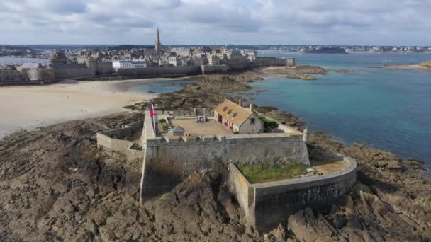 Flygfoto Över Den Vackra Staden Privateers Saint Malo Bretagne Frankrike — Stockvideo