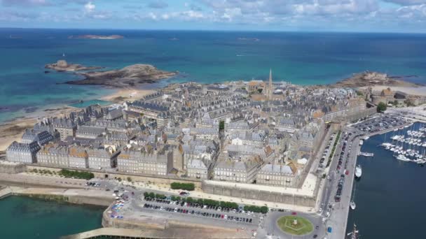 Vista Aérea Hermosa Ciudad Privateers Saint Malo Bretaña Francia — Vídeos de Stock