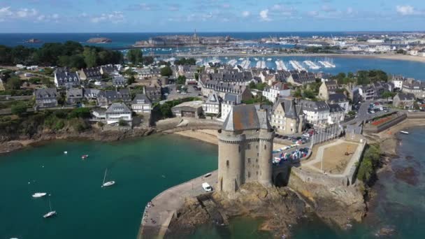 Vista Aérea Saint Servan Torre Solidor Saint Malo Bretanha Francesa — Vídeo de Stock